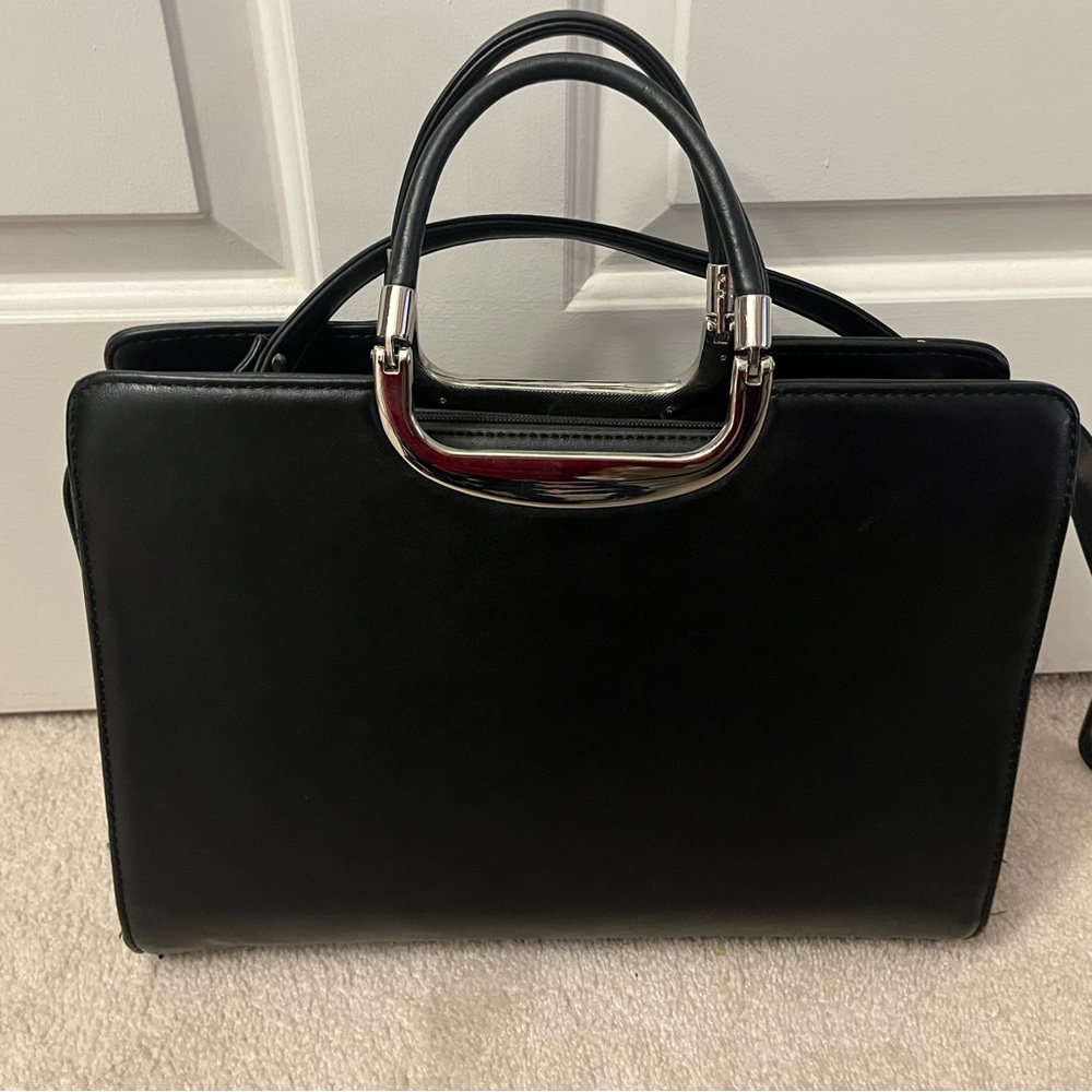 Large Black Leather Satchel Bag w/Strap